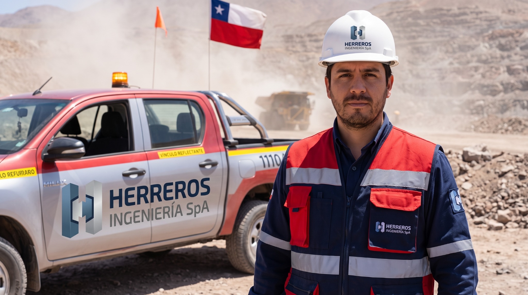 Imagen ilustrativa de un profesional con identidad Herreros Ingeniería en una faena minera chilena